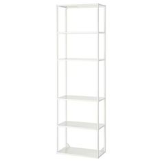 a white shelving unit with four shelves