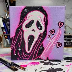 How To Draw Ghost Face, Ghostface Painting, Halloween Watercolor Art, Ghost Face Paint, Halloween Canvas Art, Christmas Hand Painted, Wrist Tattoo Designs, Art App, Halloween Watercolor