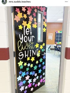 a door decorated with stars and the words let your feet shine