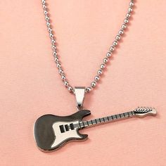 Unisex Silver Tone Bead- Chain Necklace Featuring An Electric Guitar Pendant! 60 Cm (23.6 In) Tags: Rock And Roll Grunge Ska Music Party Halloween Costume Cosplay Concert Show Band Grunge Metal Necklace For Concerts, Grunge Necklaces For Concerts, Mens Guitar Pick Necklace, Guitar Necklace, Guitar Pick + Necklace Cheap, Ska Music, Guitar Pendant, Guitar Pendant Necklace, Gem Drop Earrings