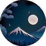 an image of a night scene with mountains and trees in the foreground on a circular plate