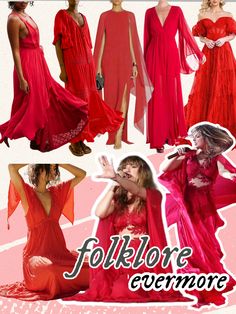 red folklore dress. taylor swift berry red folklore evermore dress. red flowy maxi dress Eras Tour Outfits Folklore, Flowy Red Dress, Folklore Dress, Enchanted Dress, Floral Applique Dress, Folklore Evermore