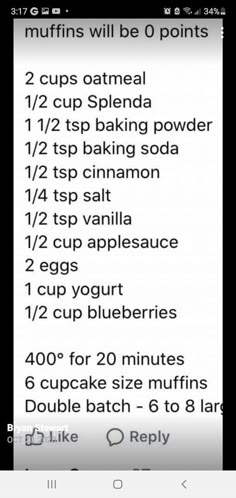 an iphone screen showing the recipe for muffins and cupcakes on it