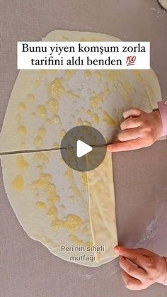 a person making pizza dough on top of a table with words above it that read bunnus, yum konsum zora and tarfini alh - blenden