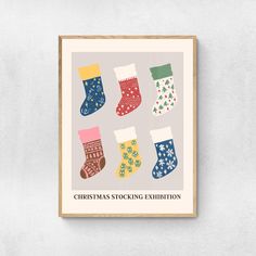 a christmas stocking exhibition poster hanging on a wall