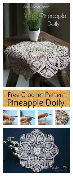 the free crochet pattern is shown with instructions for how to make this doily