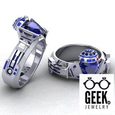 two rings with glasses on them and the words geekk jewelry in front of them