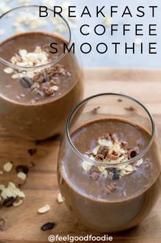 two glasses filled with chocolate breakfast coffee smoothies