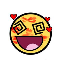 an emoticive smiley face with hearts around it