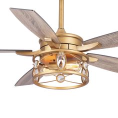 This 52 in. crystal ceiling fan, features metal gold finish and its modern design that will complement most any space. Reversible Motor allow you to keep things cool in the summer months and keep air warm in the winter. This 5-blade modern ceiling fan with remote is surely a statement piece for your kitchen, dining room, living room, bedroom or foyer. Parrot Uncle 52-in Gold with Wood Blades Indoor Chandelier Ceiling Fan Light Kit Compatible and Remote (5-Blade) | F6339110V Art Deco Ceiling Fan, French Country Ceiling Fan, Elegant Ceiling Fan, Gold Ceiling Fan, Vintage Ceiling Fans, Brass Ceiling Fan, Bedroom Fan, Chandelier Ceiling Fan, Living Room Ceiling Fan