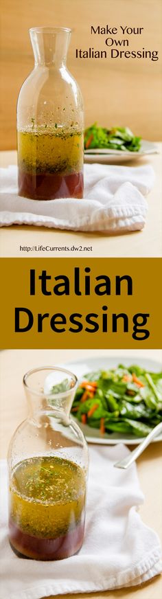 italian dressing in a glass bottle on a table