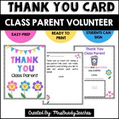 thank you card for the class parent volunteer