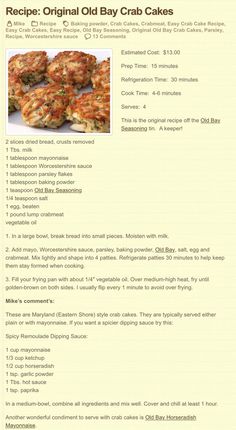 the recipe for crab cakes is shown