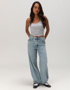 Levi's Premium Baggy Dad Jeans. The Kind Of Jeans You Might Steal From Your Dad's Closet—but Baggier. With A Mid Rise And Straight Leg, Our Baggy Dad Jeans Are Relaxed Yet Flattering With Extra Room For A Subtle Edge. Throw On Your Favorite Kicks For That Chill ‘90s Look Any Day Of The Week. Featured In A Mid Rise With A Straight Leg. Roomy And Slouchy Through The Hip And Thigh. Designed To Stack At The Hem. Straight Leg. Non-Stretch. Zip Fly. 5-Pocket Styling. Inseam: 30", Leg Opening: 17 1/4", Boufriend Jeans, Low Rise Baggy Jeans, Wwe T Shirts, Levis Outfit, Flannel Sweatshirt, 90s Looks, Dad Jeans, Girls Blouse, Low Rise Jeans