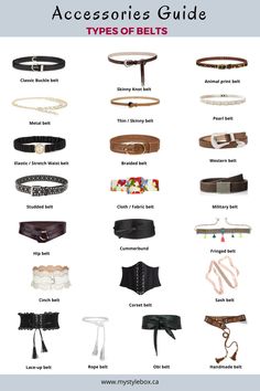 Types of Belts Fashion Terminology, Fashion Infographic, Accessories Guide, Dress Belts, Fashion Illustrations Techniques, Fashion Dictionary, Fashion Words, Clothing Guide, Fashion Terms