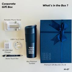 the corporate gift box is shown with its contents