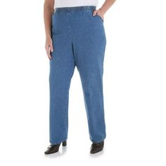 Chic Women's Plus Comfort Collection Scooter Elastic Waist Pants Chic Classic Collection Women's Plus Pull-On Pant is made from 100% cotton, and this relaxed-fit pant is all about comfort. Featuring an elastic waist, stylish high rise, and classic front pleats, these pants are an easy choice for everyday wear. Size: 20W.  Color: Blue.  Gender: female.  Age Group: adult. Medium Wash Cotton Pants With Elastic Waistband, Cotton Pants With Elastic Waistband In Medium Wash, Cotton Pull-on Jeans, Medium Wash Cotton Bottoms With Pull-on Style, Cotton Relaxed Fit Pull-on Jeans, Chic Plus Size, Chic Jeans, Elastic Waist Jeans, Dressy Shirts