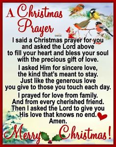 a christmas prayer with birds and holly branches