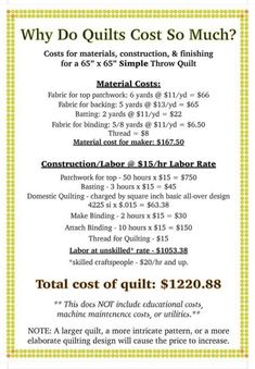 an advertisement for the cost of quilts