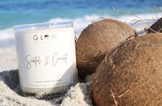 coconut sandalwood cedar This is where your favorite scent meets the beach. No we’re not joking. It’s warm, its woodsy with that exotic twist. Your going to love this. Don’t pass it up. Scented Candles Aesthetic, Coconut Summer, Beach Shots, Candle Samples, Coconut Candle, Coconut Health Benefits, Candle Glow, Candle Aesthetic, Favorite Scents