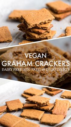 vegan graham crackers are stacked on top of each other and ready to be eaten