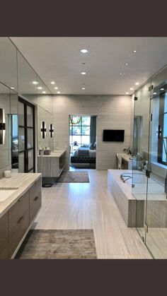 the large bathroom is clean and ready to be used as a spa room or office