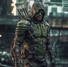 the arrow man is standing in the rain