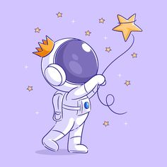 an astronaut is flying with a star in his hand and holding on to the string