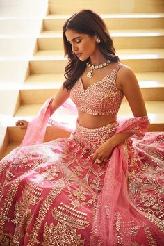 Mirrorwork Lehenga, Ombre Lehenga, Gota Patti Lehenga, Arpita Mehta, Ethnic Dresses, Work Lehenga, Arm Jewelry