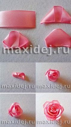 how to make an origami rose out of satin ribbon - step by step instructions