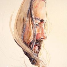 a painting of a man with long hair and beard