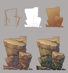 some rocks are shown with different shapes and colors to paint the rock formations in this video game