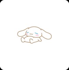 a cartoon bunny with blue eyes laying on its stomach and looking at the camera while it's sleeping