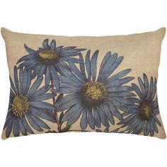 a pillow with blue flowers on it