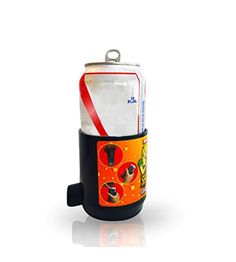 a soda can holder with an orange and black design