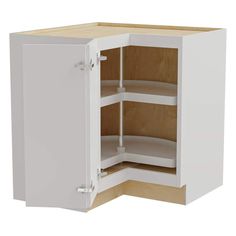 the corner cabinet is open and has no doors