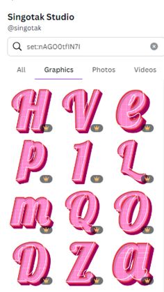 the pink letters and numbers are all in different styles, but there is no image to describe