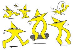 an image of a cartoon character riding a skateboard in different stages of motion and movement