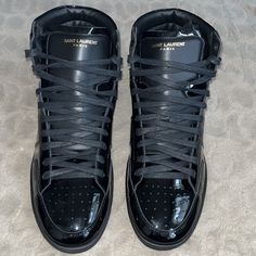 Saint Laurent Varnish Hi-Top Trainers. Brand New With Box, Shoe Dust Bags, Extra Laces And Certificate Of Authenticity. Size: Mens 45 Uk / 12 Us Color: Black/ Patent Leather Feel Free To Reach Out With Any Questions ! Luxury Black Patent Leather Sneakers, Luxury High-top Patent Leather Sneakers, Designer Patent Leather Sneakers With Round Toe, Designer High-top Patent Leather Sneakers, Luxury Patent Leather Sneakers With Leather Sole, Luxury Patent Leather Formal Sneakers, Designer Patent Leather Sneakers For Formal Wear, Designer Patent Leather Sneakers For Formal Occasions, Designer Formal Patent Leather Sneakers