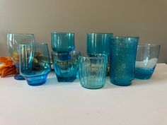 Teal Table - Mismatched - Teal Barware/Tumbers - Set of 8 - Average Height is 4 1/2" - Beautiful Color! Excellent Condition! Water, Teal Table, Average Height, Water Glasses, Beautiful Colors, Barware, Kitchen Dining, Home And Living, Bar