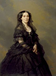 a painting of a woman in a black dress