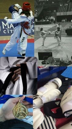 a collage of photos showing athletes and their medals