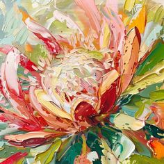 an abstract painting of a flower with many colors