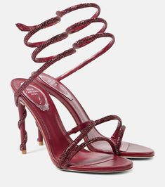 Rene Caovilla Shoes, Mid Heels Pumps, Red Sandals, Boot Jewelry, Rene Caovilla, Embellished Sandals, Red Heels, Evening Shoes, Carrie Bradshaw