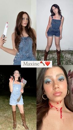 #X #Maxine #horror #scary #halloween #halloweencostumeideas #costumes #costumesforwomen Uncanny Valley Halloween Costume, Maxxxine Movie Costume, Jessica Day Halloween Costume, Late Costume Ideas, Maxine And Wayne Costume, The Plastics Halloween Costume, Female Slasher Costume, Texas Chainsaw Mascara Costume, Scarah Screams Costume