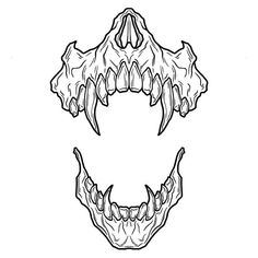 a drawing of an animal's head with sharp teeth and large fangs on it