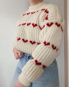 HEART SWEATER Knitting Pattern Norwegian Vintage Knitting Pattern Translated to English Digital Pattern pdf - Etsy Over Sized Knitted Sweaters, Aesthetic Knitting Patterns, Knitted Jumper Pattern, Heart Jumper, Knitting Clothes, Hari Valentine, Pull Crochet, Sweater Knitting Pattern, Sweater Knitting