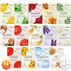 PRICES MAY VARY. 🍋【14 Pack Face Mask Gift Set】Our facial sheet masks skincare with 14 natural ingredients like aloe,pomegranate,honey,tomato,ginseng,lavender,sake,oats,grapefruit,chamomile,hyaluronic acid,vitamin C,tea tree,shea butter.Rich collagen essence can be quickly absorbed by the skin,the skin will feel smoother and younger. 💧【Suitable for All Skin Types】Whether you have dry,oily or sensitive skin,each facial mask focuses on different skin problems,bulk face masks skincare helps to moi Face Masks Skincare, Sheet Face Masks, Women Skin Care, Masks Skincare, Face Spa, Mask Skincare, Skin Care Face Mask, Facial Sheet Mask, Face Sheet Mask