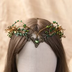 Woodland Elf Tiara, Elven Deer Headpiece, Fairy Crown Forest Wedding Crown, Ren Faire Hair Wreath Gold Green Circlet,dainty Druid Girl Crown - Etsy Woodland Fairy Accessories, Forest Fairy Crown Diy, Diy Elf Crown, Elf Wedding Hair, Druid Crown, Forest Banquet, Fae Wild, Ren Faire Hair, Forest Accessories