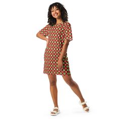 **Unleash Your Style with the All-Over-Print T-Shirt Dress!  Discover the ultimate in versatile fashion with our all-over-print T-shirt dress, available in sizes 2XS-6X. Perfect for women of all shapes and sizes, this dress offers over 300 unique vibrant designs that will never fade. Whether you're dressing up for a night out, lounging at home, or stepping out in casual street style, this dress is your go-to choice. Here's why you'll love it: - 🎨 **Vibrant Designs Choose from over 300 stunning Casual Knee-length Shirt Dress For Vacation, Casual Fitted Shirt Dress For Vacation, Green Short Sleeve Mini Dress For Vacation, Trendy Short Sleeve Shirt Dress For The Beach, Trendy Short Sleeve Shirt Dress For Beach, Casual Fitted Shirt Dress For Beach, Green Short Sleeve Dress For Holiday, Cotton Short Sleeve Shirt Dress For Vacation, Casual Mini Length Shirt Dress